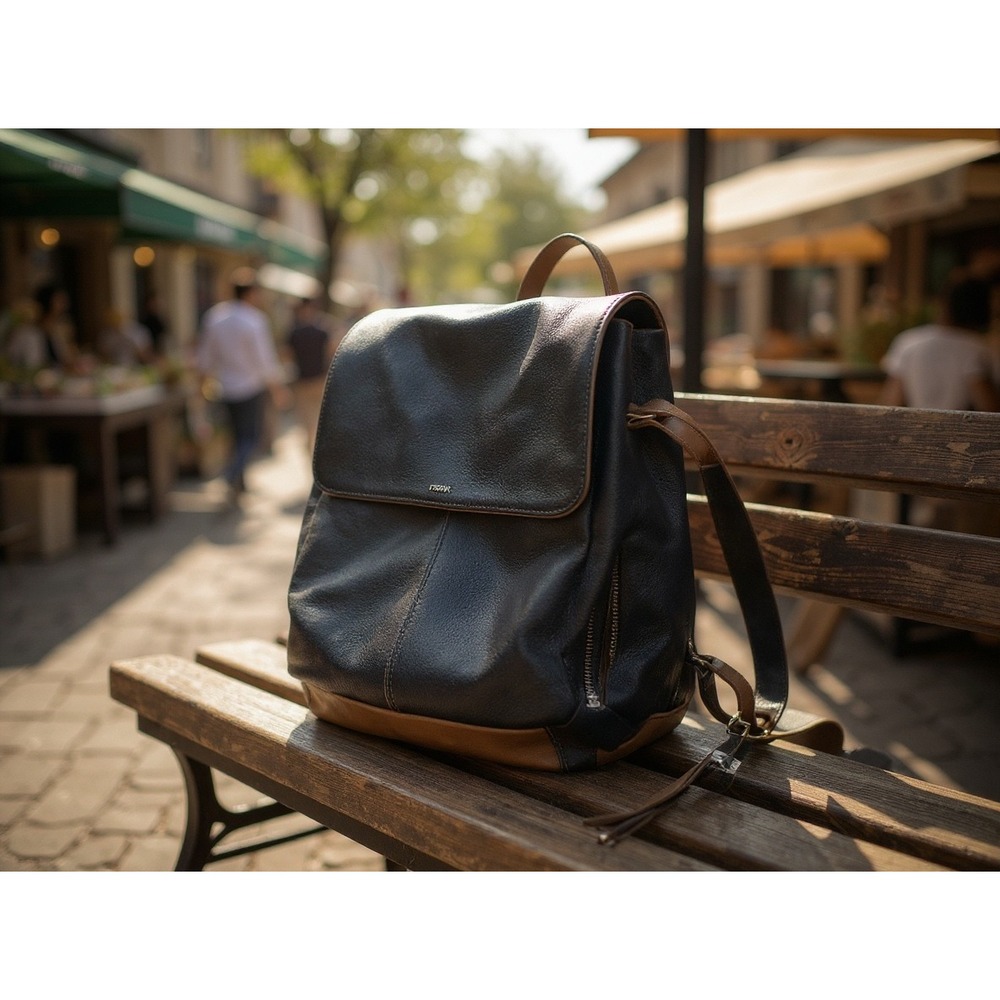 Vintage Fossil Black Leather Convertible Backpack Purse‎ Flap Closure retro boho
